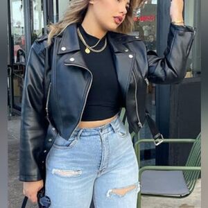 1X Black Faux Leather Moto Jacket